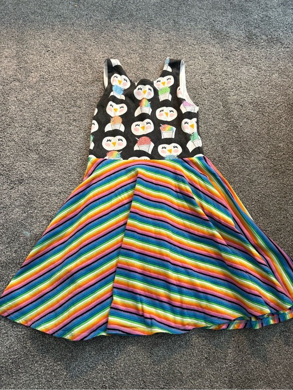 Malia + Kai Rainbow Striped Sno-Cone Penguin Print Twirl Dress Sz 6